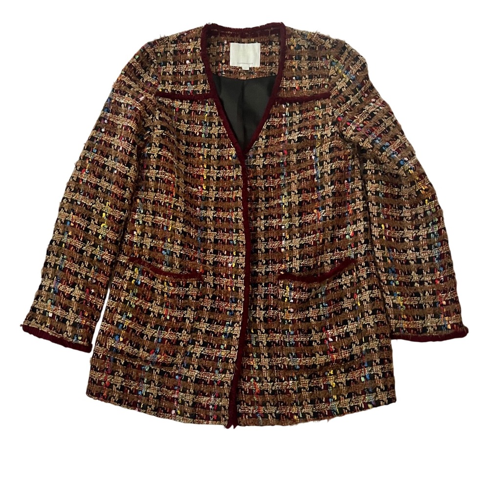 Ett Twa Anthropologie Tweed Jacket Brown Multi Fuzzy Raw Edge Small